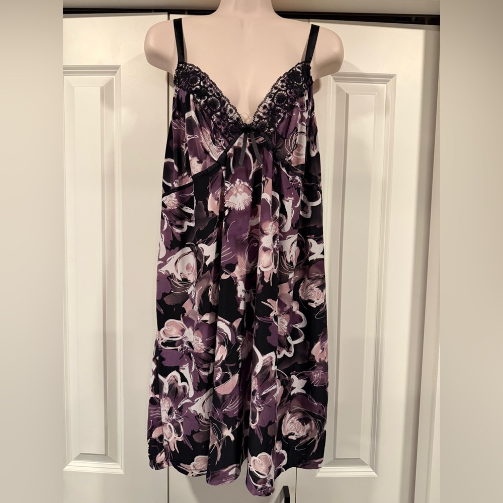 Purple black floral soft stretch chemise nighty xxl